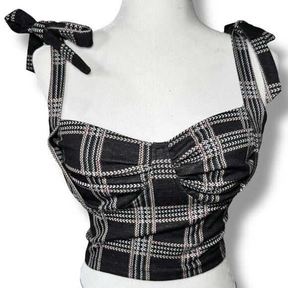 Rabbit Rose Plaid Cropped Tie Strap Top – Size XL – Y2K Grunge Goth - Picture 1 of 6